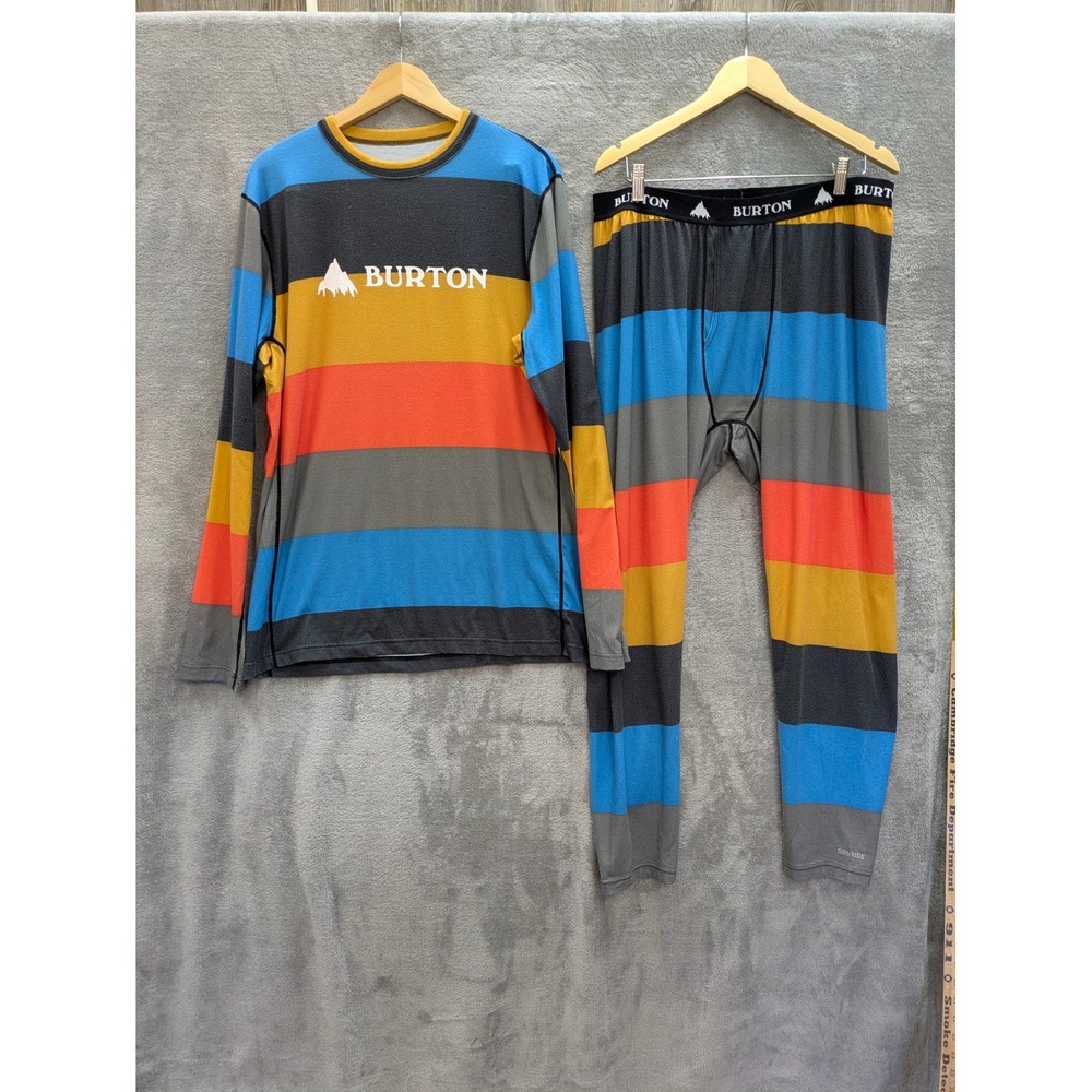 Burton Snowboards Dryride Base Layer Set Mens XL Striped Shirt Pants
